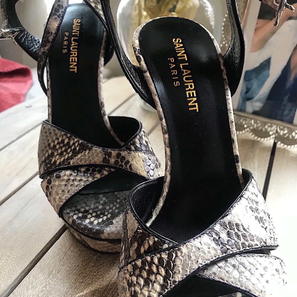 YSL Bianca Pyhthon Naif Leather Platform Sandal.